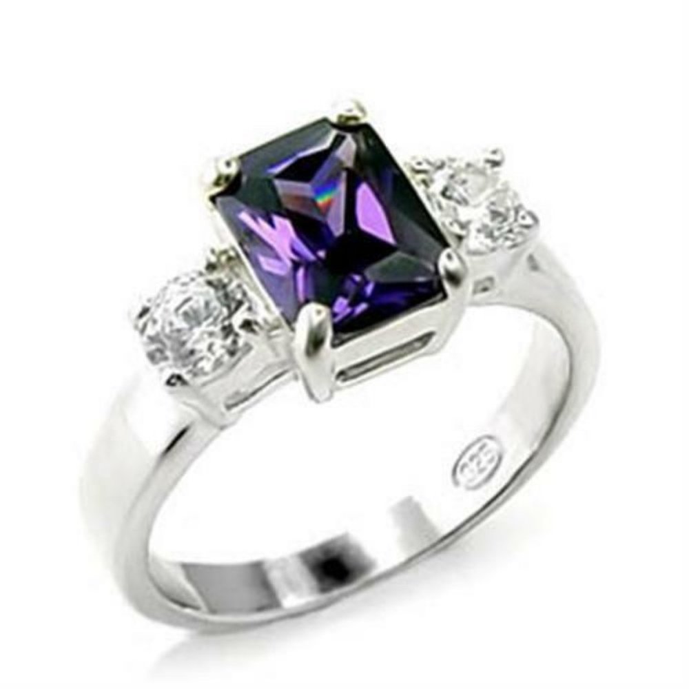 925 Sterling Silver Amethyst Cocktail Ring Size 6 10 Purple Cubic Zirconia
